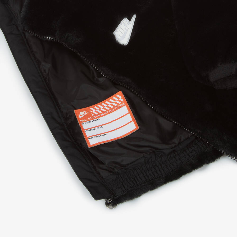 Nike-Girls Black Faux Fur Jacket | Childrensalon Outlet