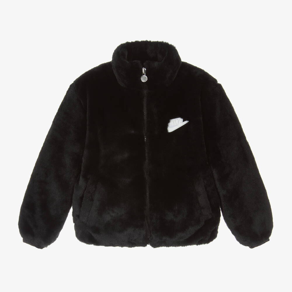 Nike-Girls Black Faux Fur Jacket | Childrensalon Outlet