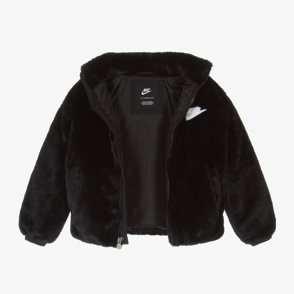 Nike-Girls Black Faux Fur Jacket | Childrensalon Outlet