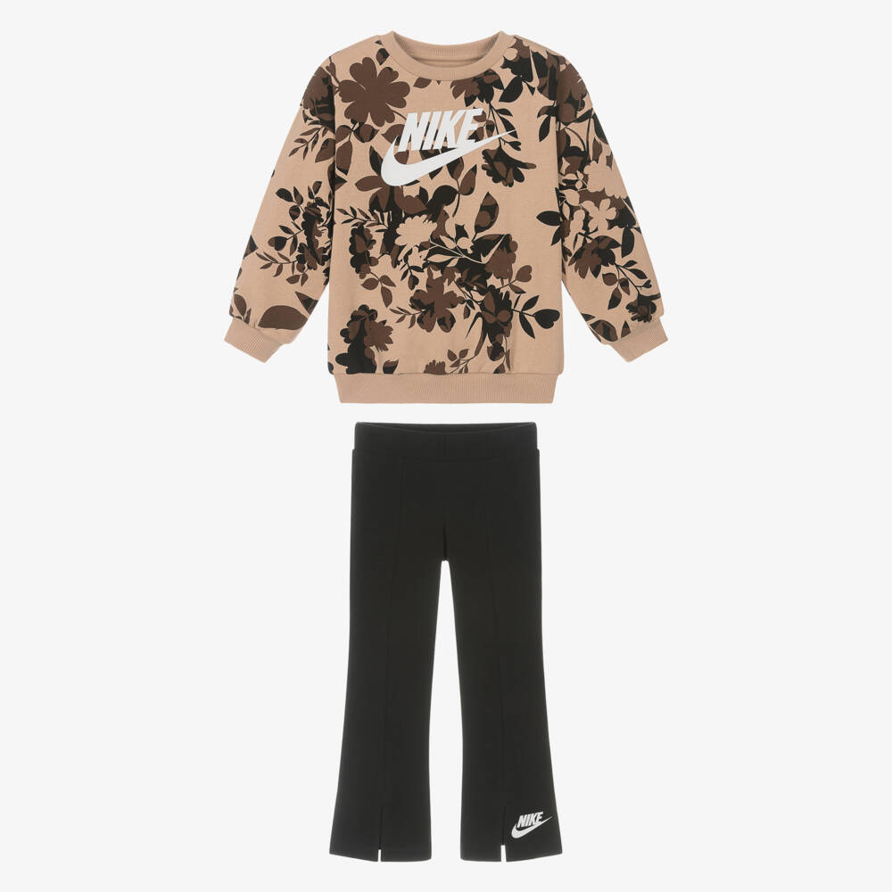 Nike-Girls Black Floral Print Leggings Set | Childrensalon Outlet