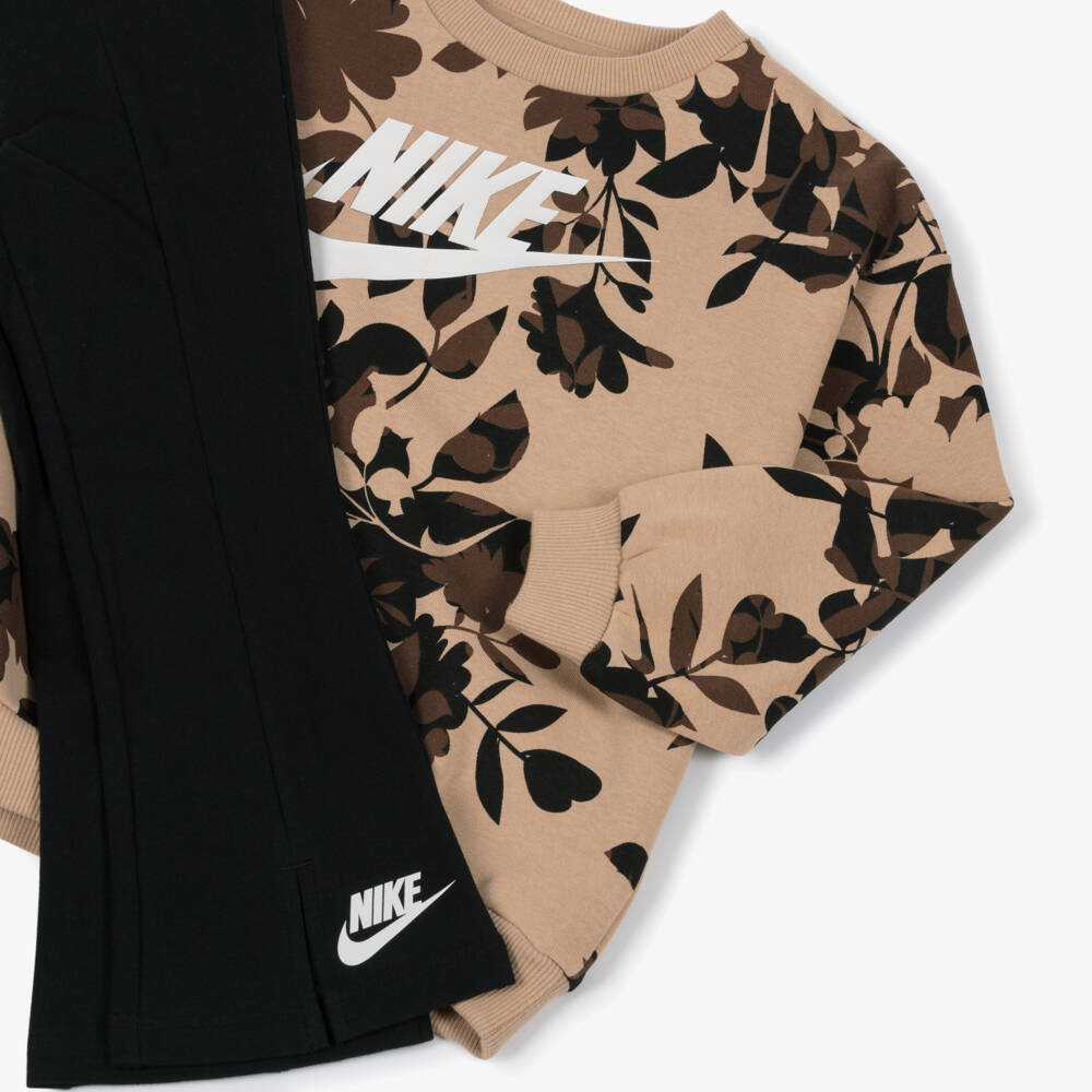 Nike-Girls Black Floral Print Leggings Set | Childrensalon Outlet