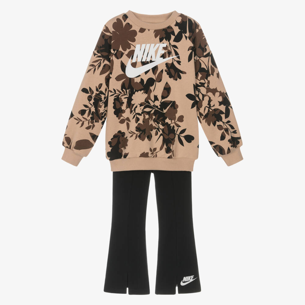Nike-Girls Black Floral Print Leggings Set | Childrensalon Outlet