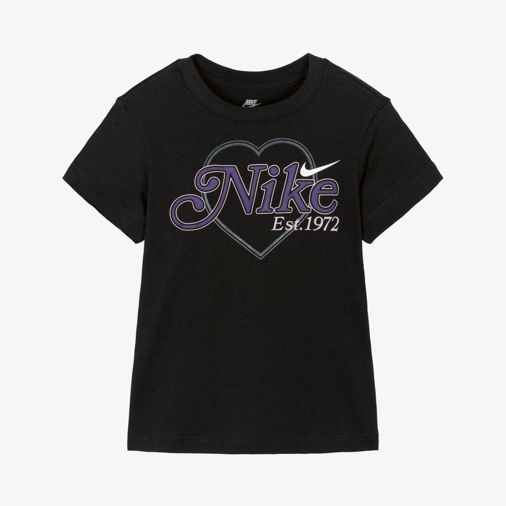 Nike-Girls Black Heart Logo Logo T-Shirt | Childrensalon Outlet