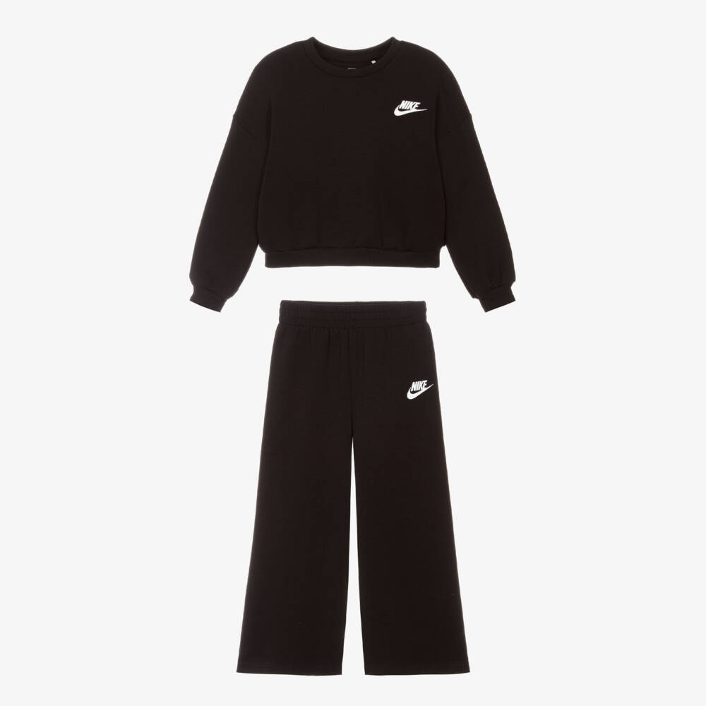 Nike-Girls Black Modal Jersey Tracksuit with White Swoosh Logo | Childrensalon Outlet