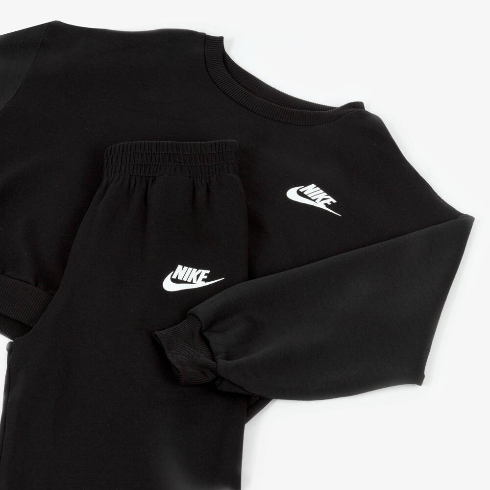 Nike-Girls Black Modal Jersey Tracksuit with White Swoosh Logo | Childrensalon Outlet