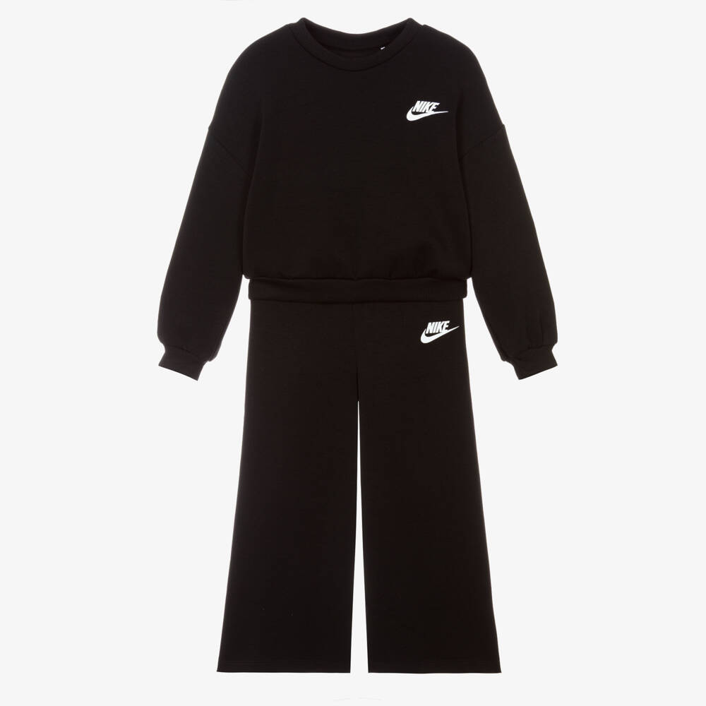 Nike-Girls Black Modal Jersey Tracksuit with White Swoosh Logo | Childrensalon Outlet