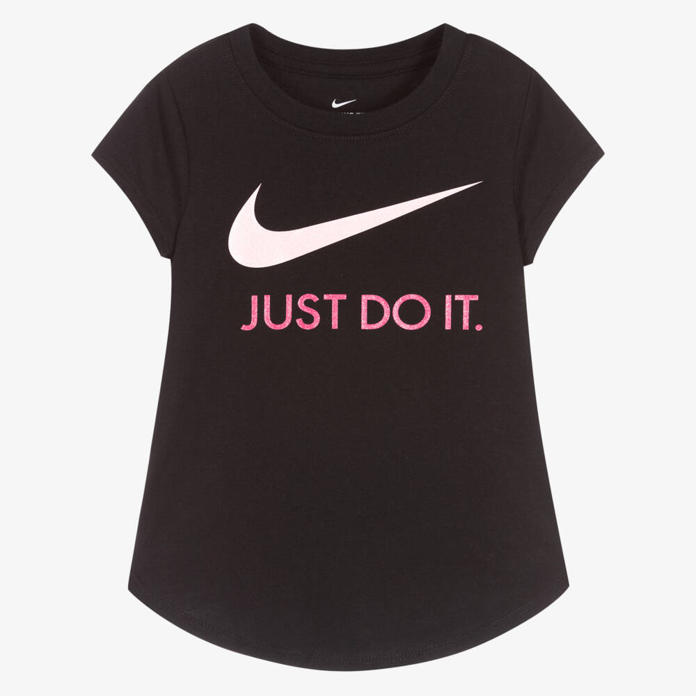 Nike-Girls Black Polycotton Swoosh T-Shirt | Childrensalon Outlet
