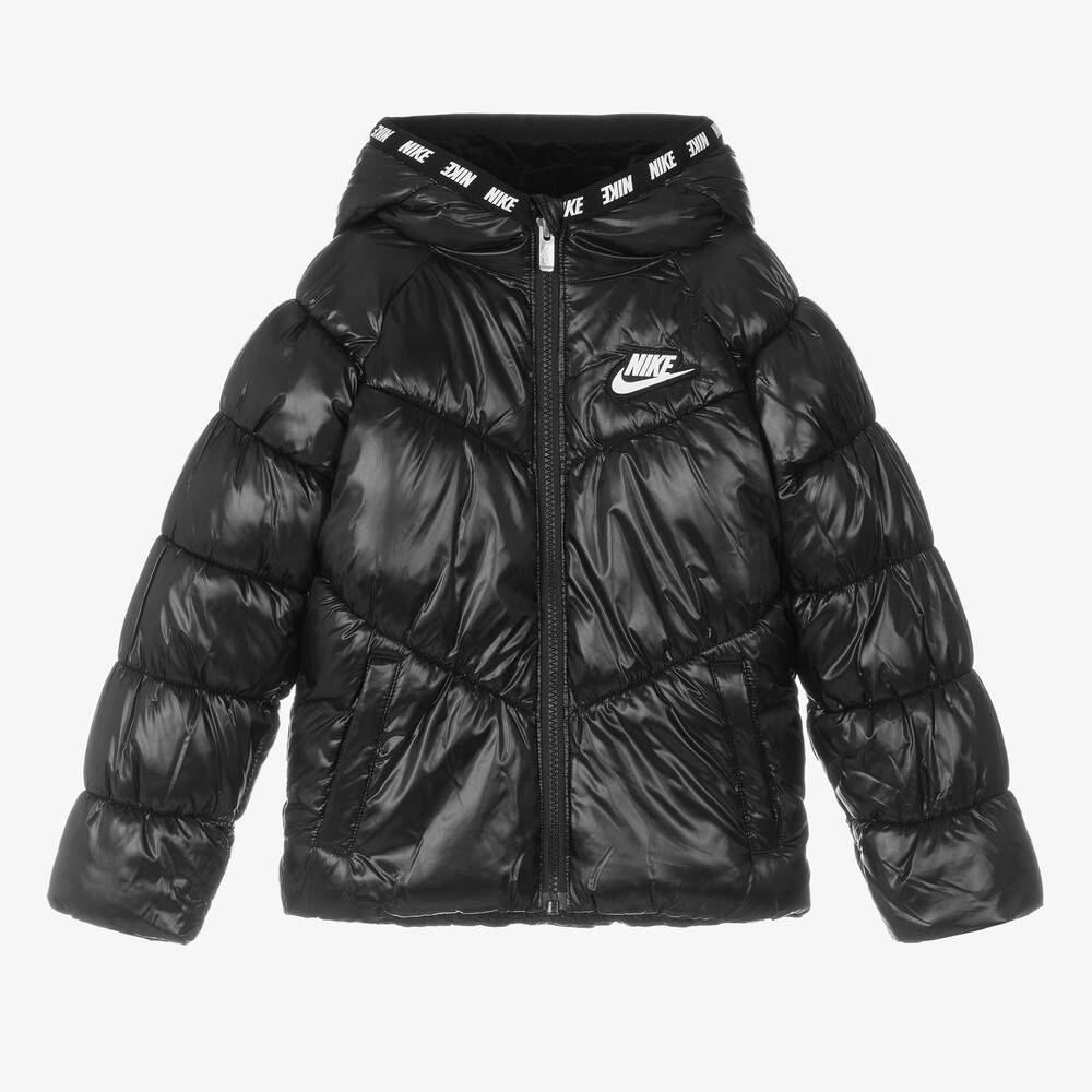Nike - جاكيت بافر هودي لون أسود للبنات | Childrensalon
