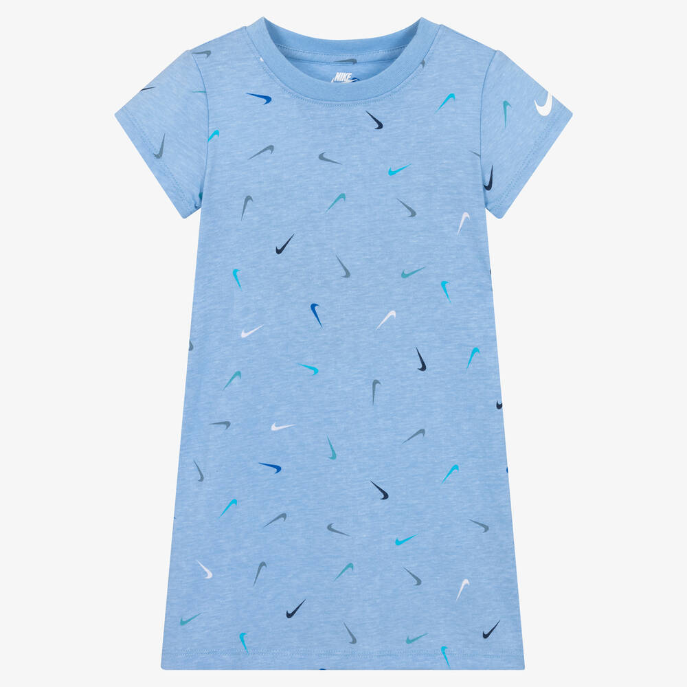 Nike - Girls Blue Cotton Logo Print Dress  | Childrensalon