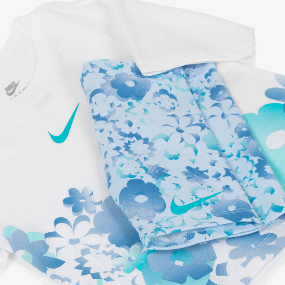 Nike-Girls Blue Floral Swoosh Logo Shorts Set | Childrensalon Outlet