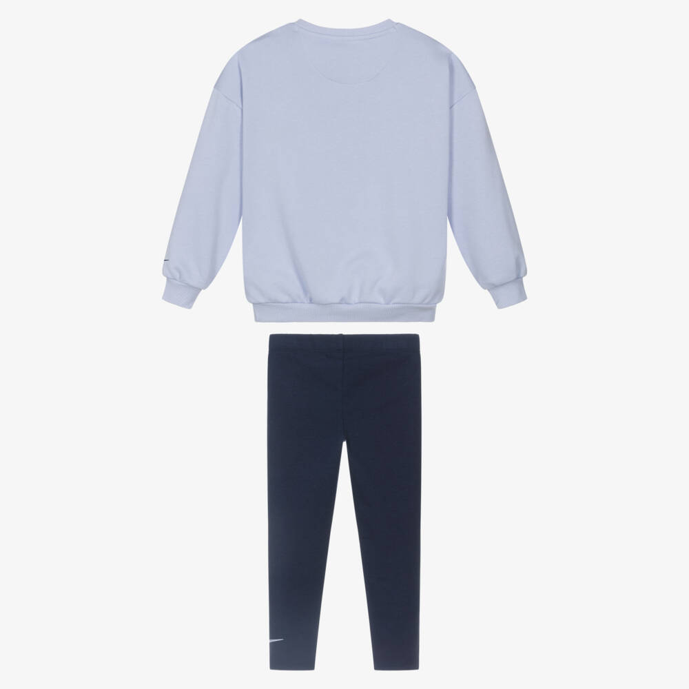 Nike-Girls Blue Jersey Leggings Set with Floral Logo | Childrensalon Outlet