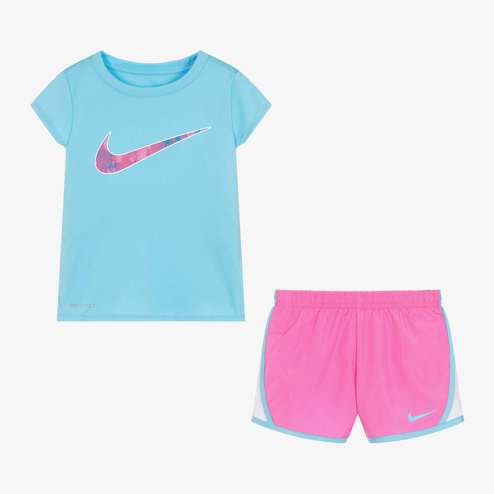 Nike Girls Blue Pink Dri Fit Shorts Set Childrensalon Outlet