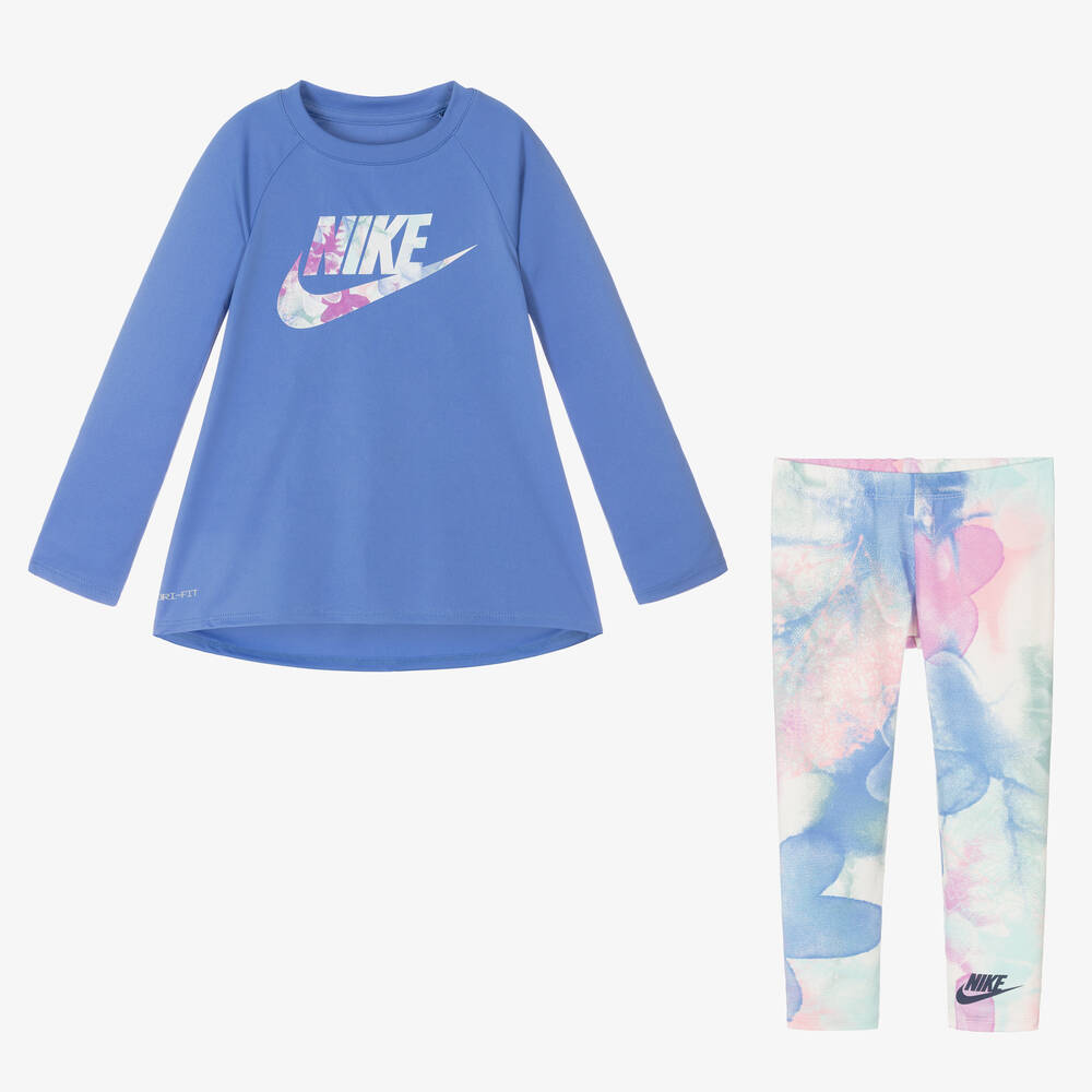 Nike-Girls Blue Sports Leggings Set | Childrensalon Outlet