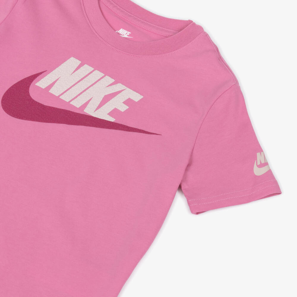 Nike-Girls Bright Pink T-Shirt with Swoosh Logo | Childrensalon Outlet