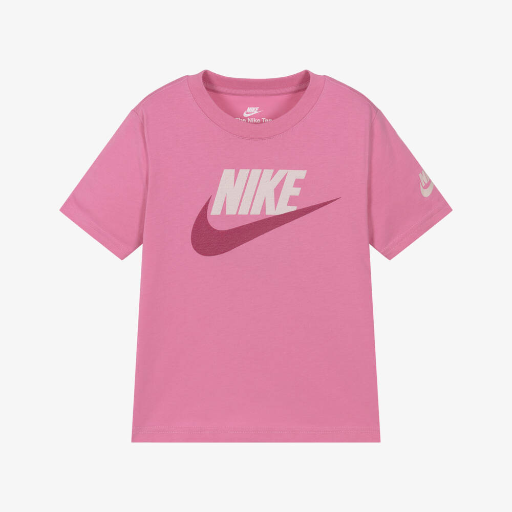 Nike-Girls Bright Pink T-Shirt with Swoosh Logo | Childrensalon Outlet