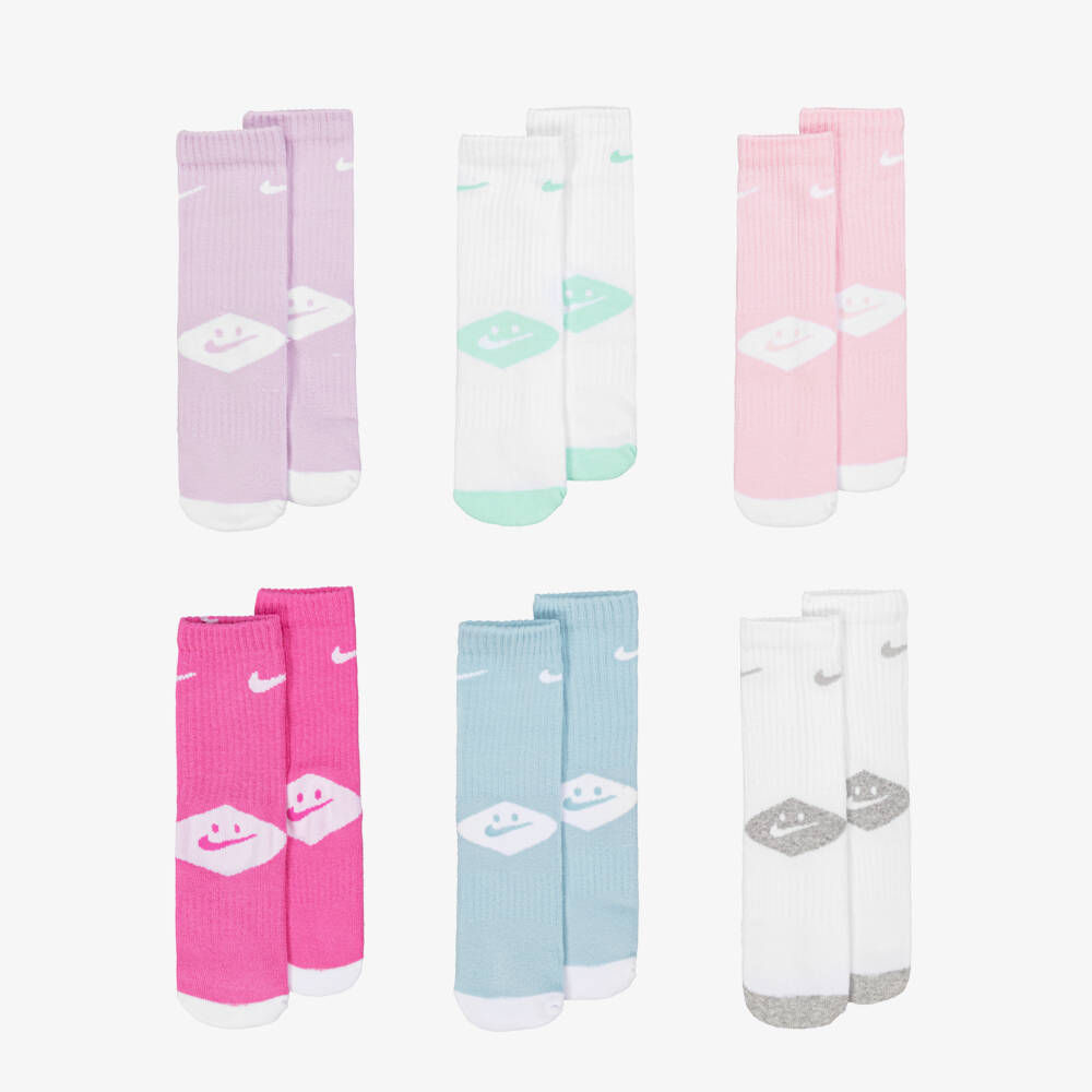 Nike-Girls Cotton Swoosh Logo Socks (6 Pack) | Childrensalon Outlet