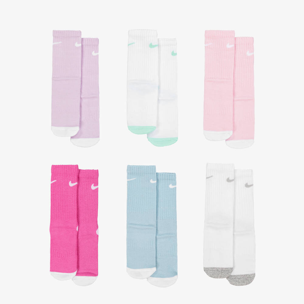 Nike-Girls Cotton Swoosh Logo Socks (6 Pack) | Childrensalon Outlet