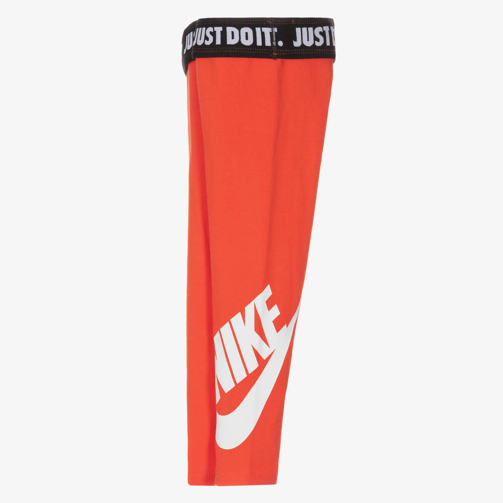 Nike-Girls Flame Red Logo Leggings | Childrensalon Outlet