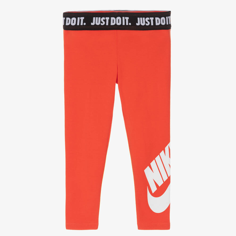Nike-Girls Flame Red Logo Leggings | Childrensalon Outlet