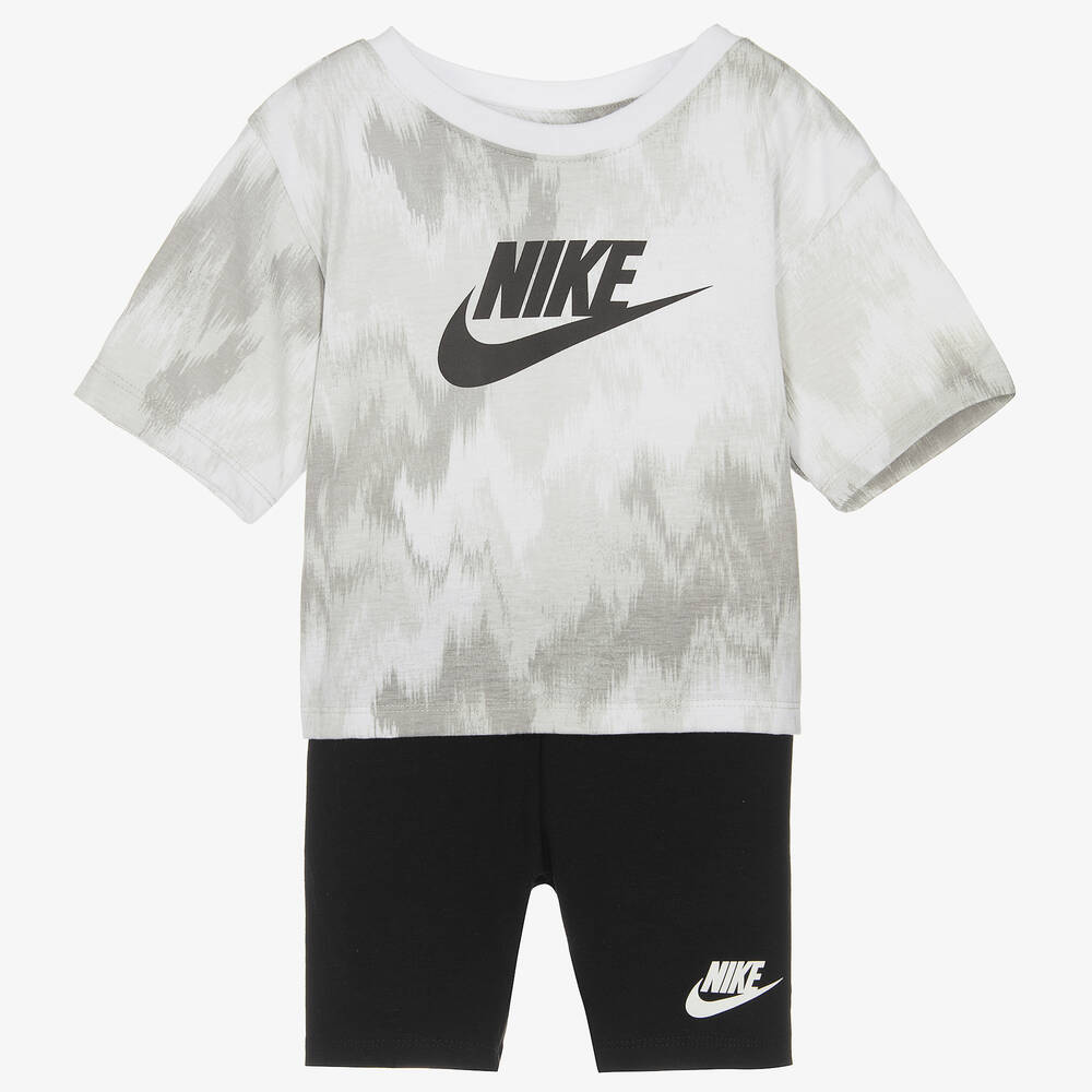 Nike Girls Grey Black Cotton Shorts Set Childrensalon Outlet