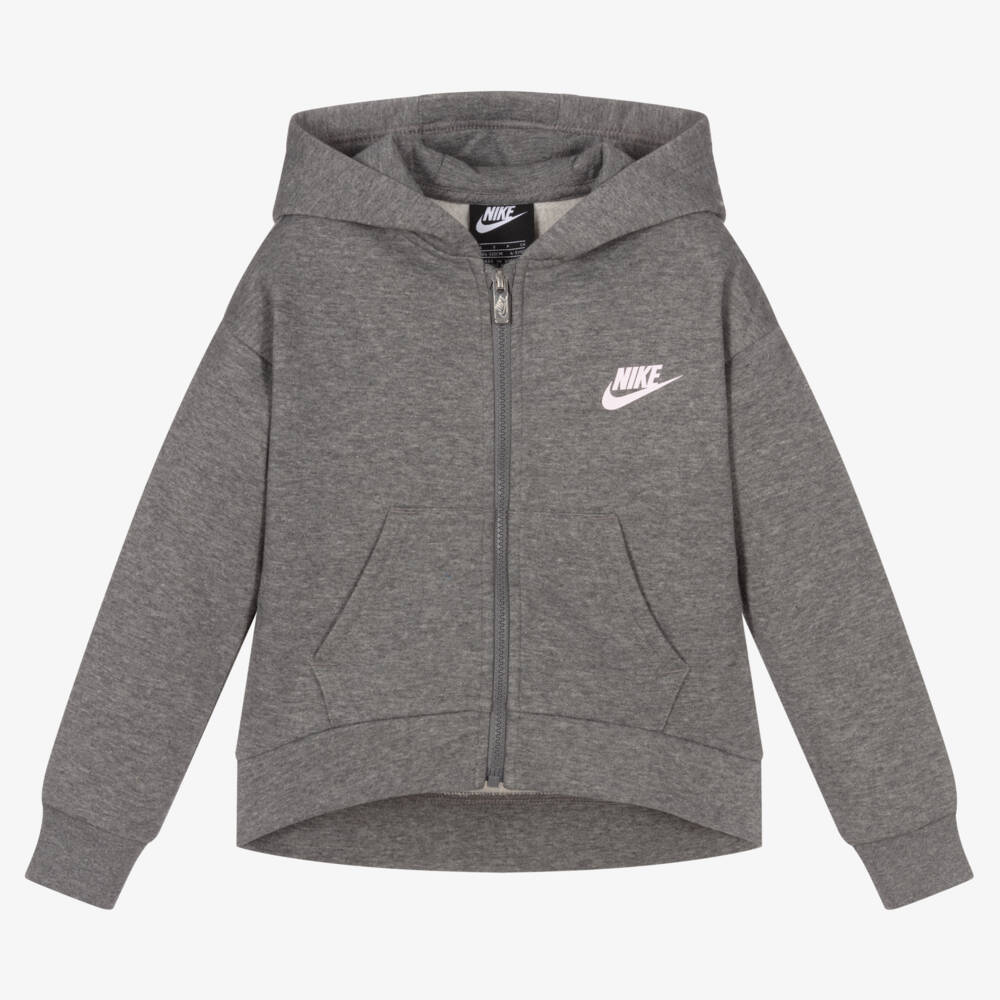 Nike-Girls Grey Zip-Up Hooded Top | Childrensalon Outlet