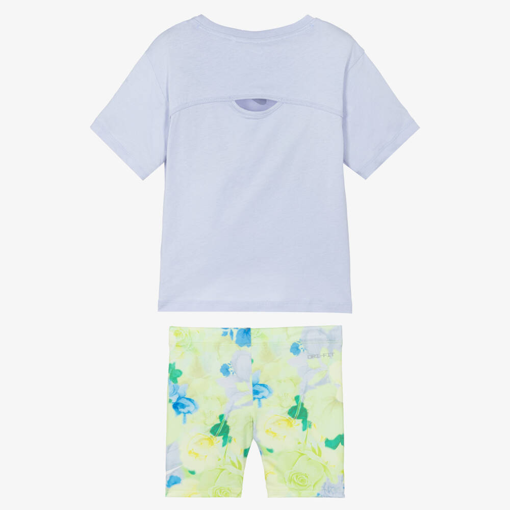 Nike-Girls Lilac & Green Floral Cycle Shorts Set | Childrensalon Outlet