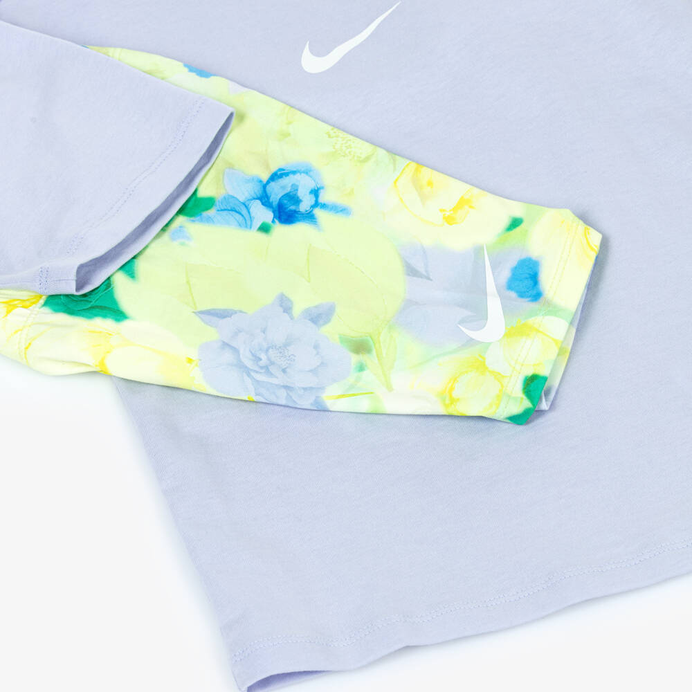 Nike-Girls Lilac & Green Floral Cycle Shorts Set | Childrensalon Outlet
