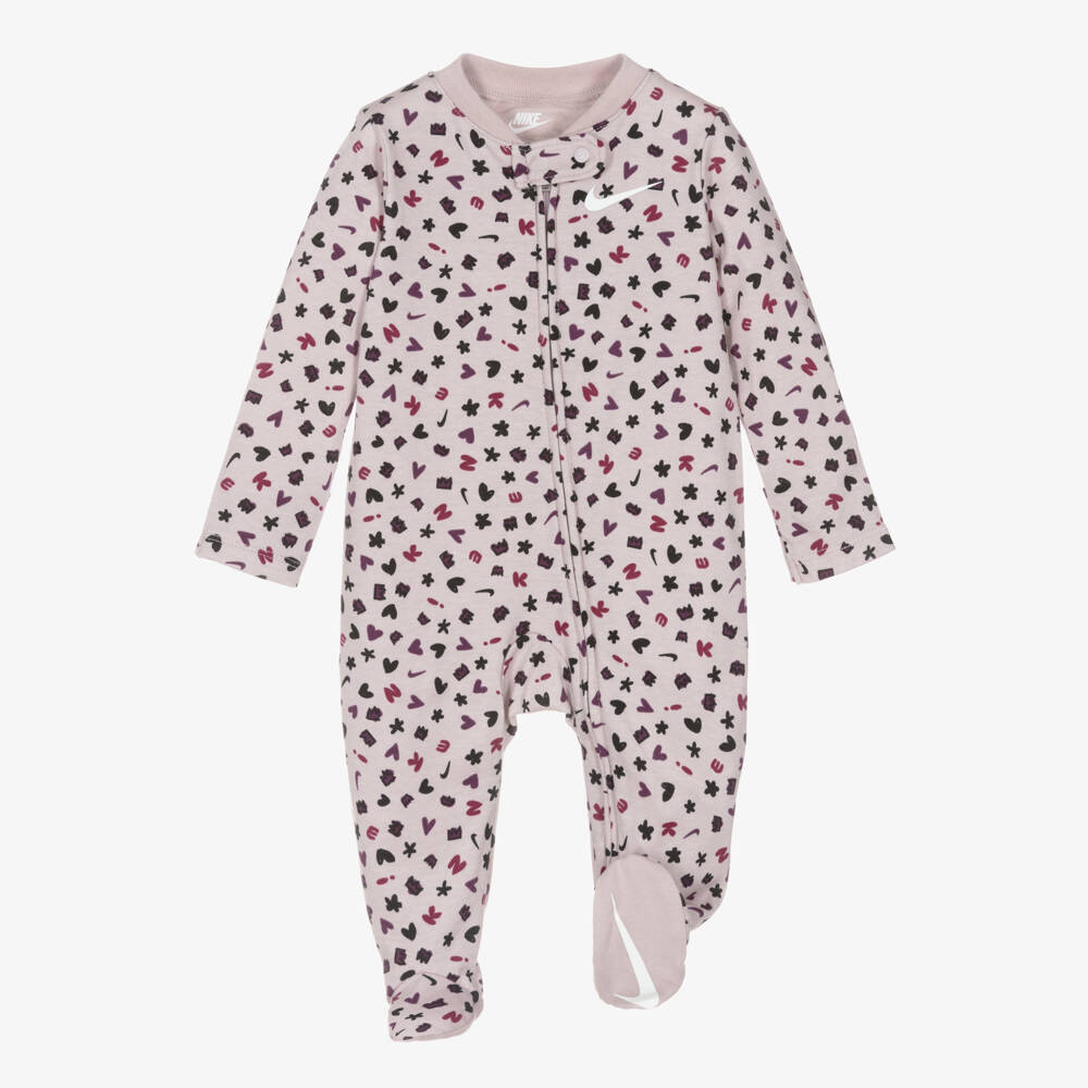 Nike-Girls Lilac Purple Cotton Babygrow with Hearts & Logos | Childrensalon Outlet