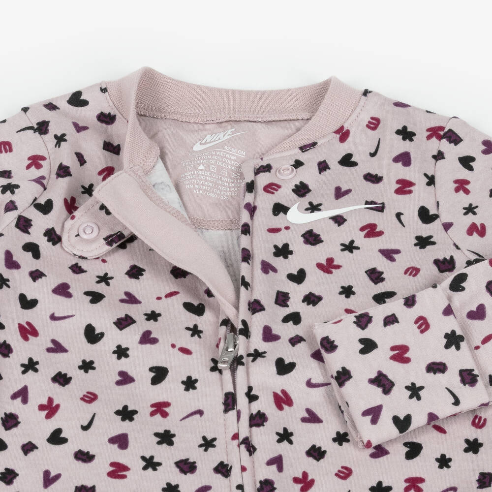 Nike-Girls Lilac Purple Cotton Babygrow with Hearts & Logos | Childrensalon Outlet