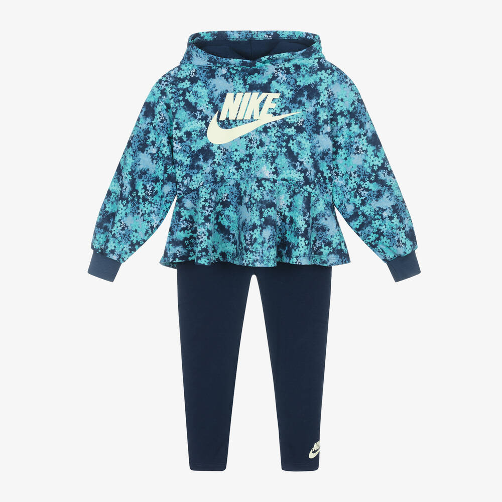 Nike-Girls Navy Blue Cotton Leggings Set | Childrensalon Outlet