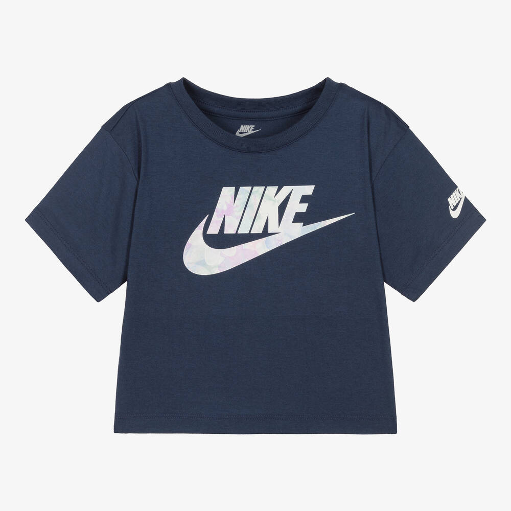 Nike - Girls Navy Blue Cotton T-Shirt | Childrensalon