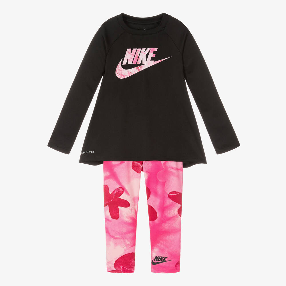 Nike - Girls Pink & Black Sports Leggings Set | Childrensalon