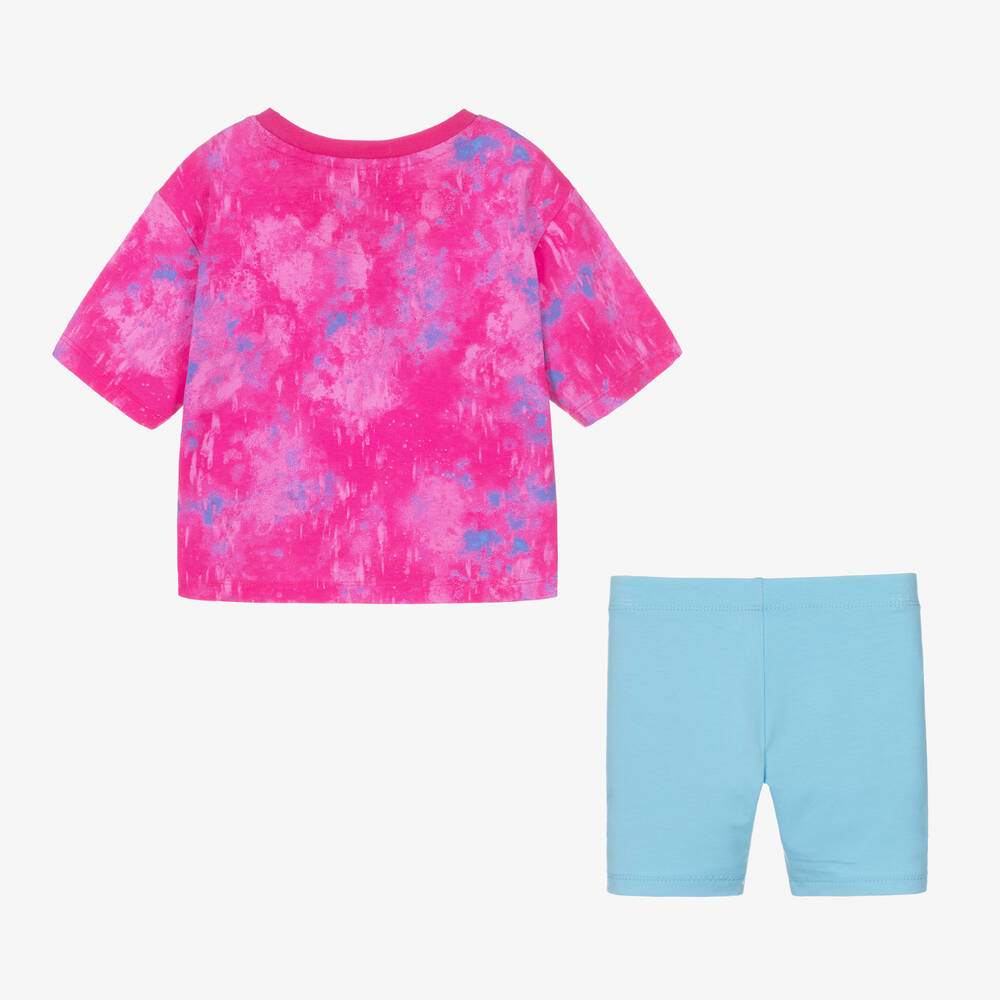 Nike-Girls Pink & Blue Cotton Shorts Set | Childrensalon Outlet
