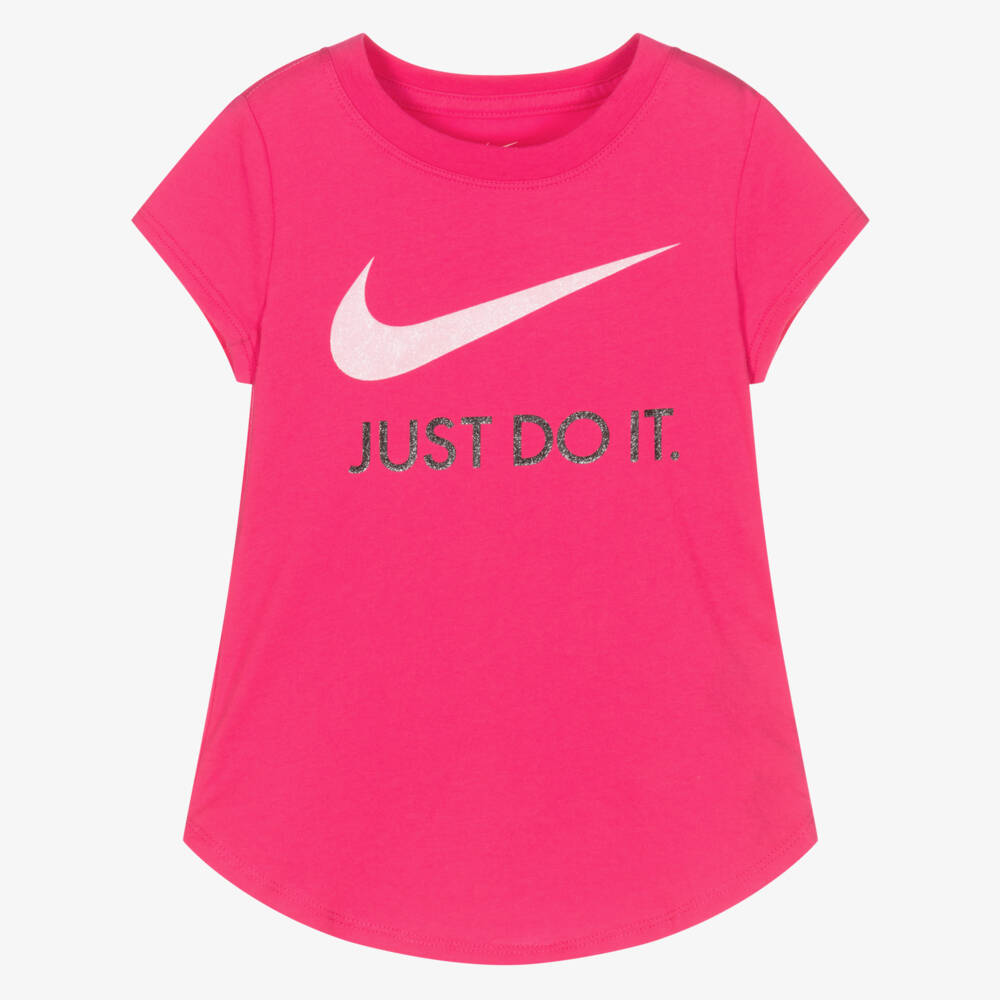 Nike-Girls Pink Cotton Swoosh T-Shirt | Childrensalon Outlet