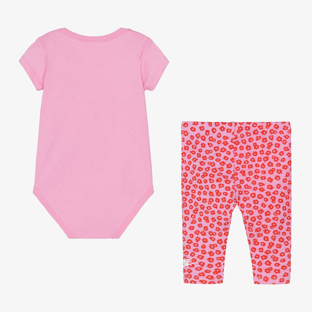 Nike Girls Pink Floral Cotton Babysuit Set