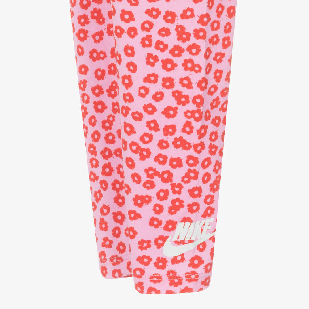 Nike-Girls Pink Floral Cotton Leggings Set | Childrensalon Outlet