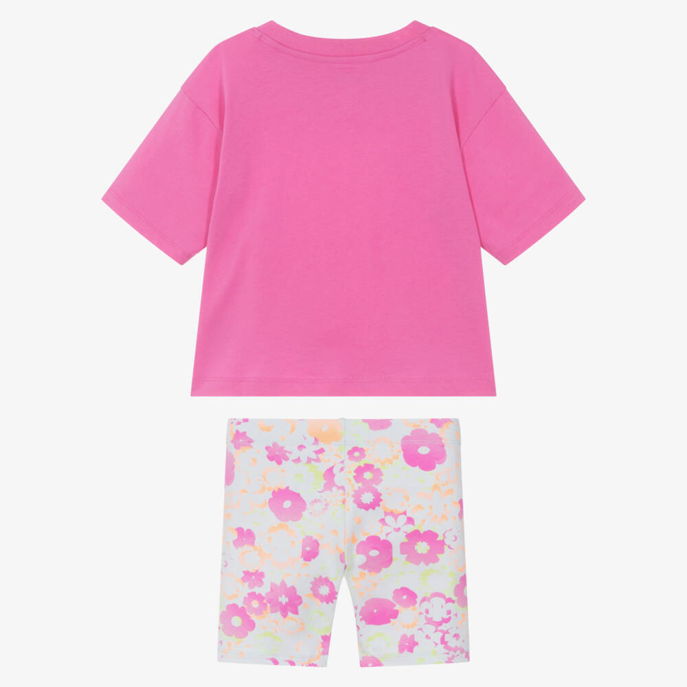 Nike-Girls Pink Floral Swoosh Logo Shorts Set | Childrensalon Outlet
