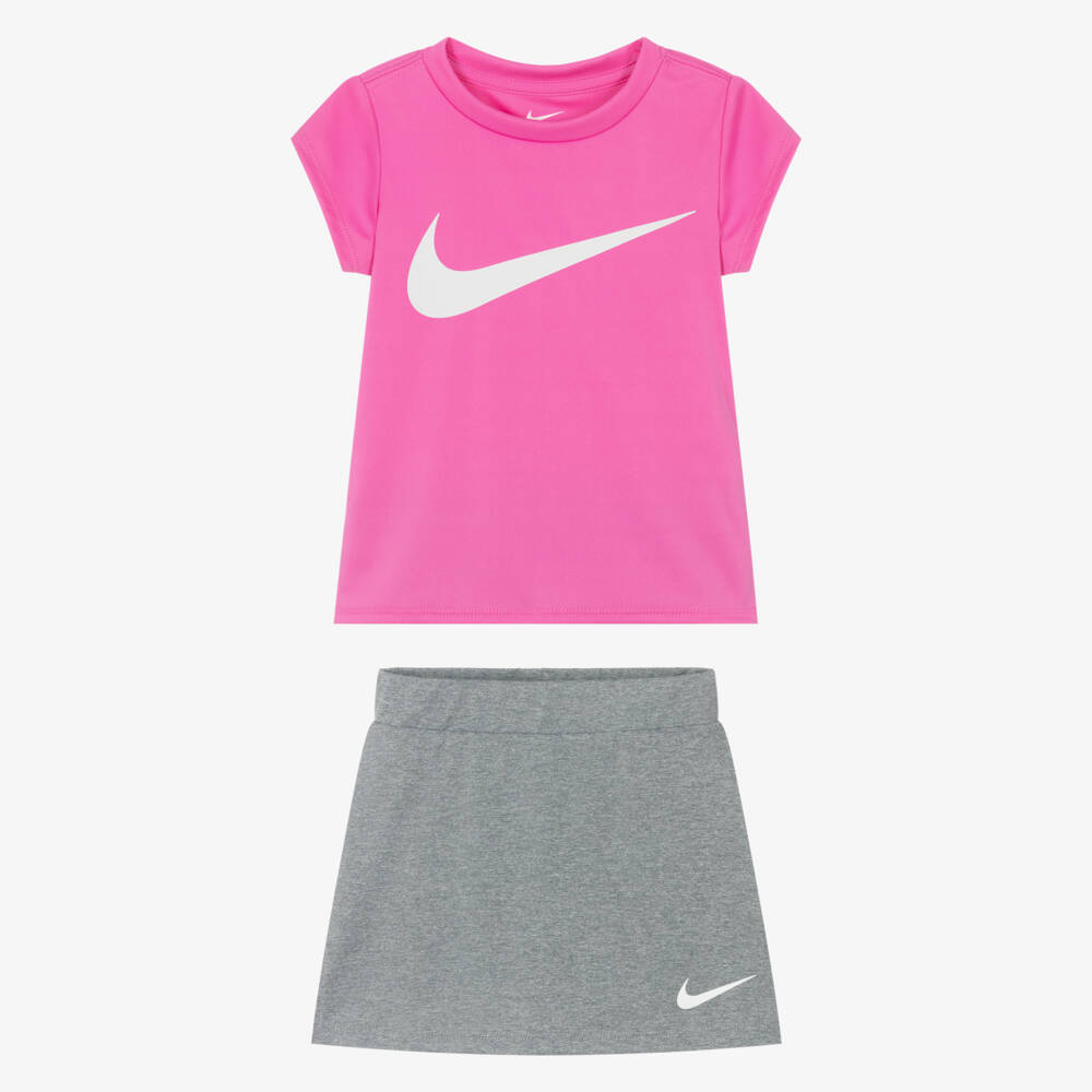Nike-Комплект юбка с логотипом розовый и серый для девочек | Childrensalon Outlet
