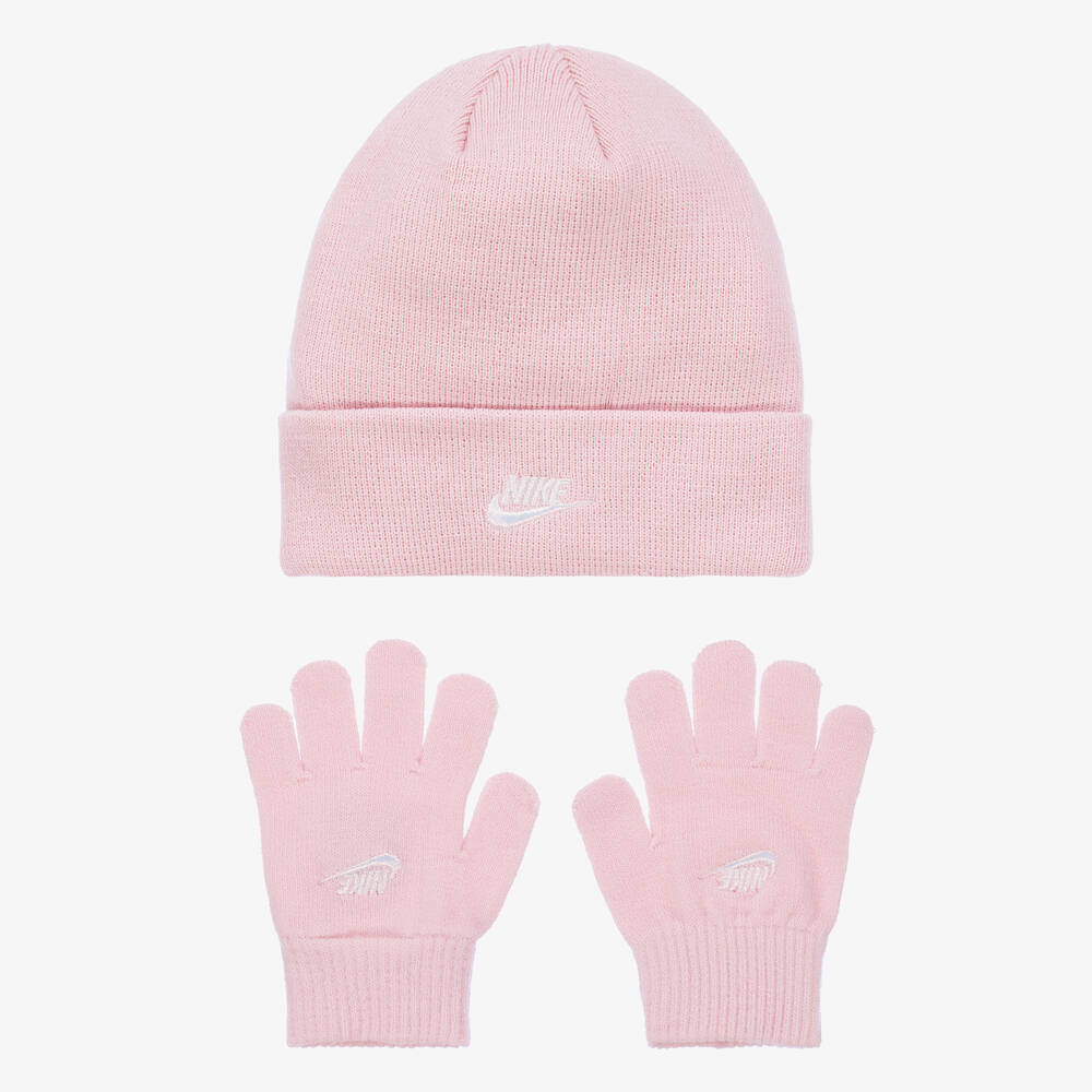 Nike - طقم قبعة أكريليك محبوك لون زهري للبنات | Childrensalon