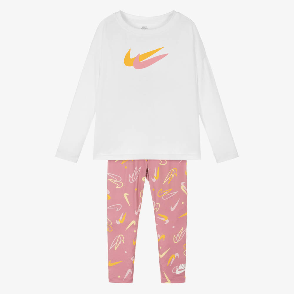 Nike - ليغنغز مزيج جيرسي لون زهري وأبيض للبنات | Childrensalon