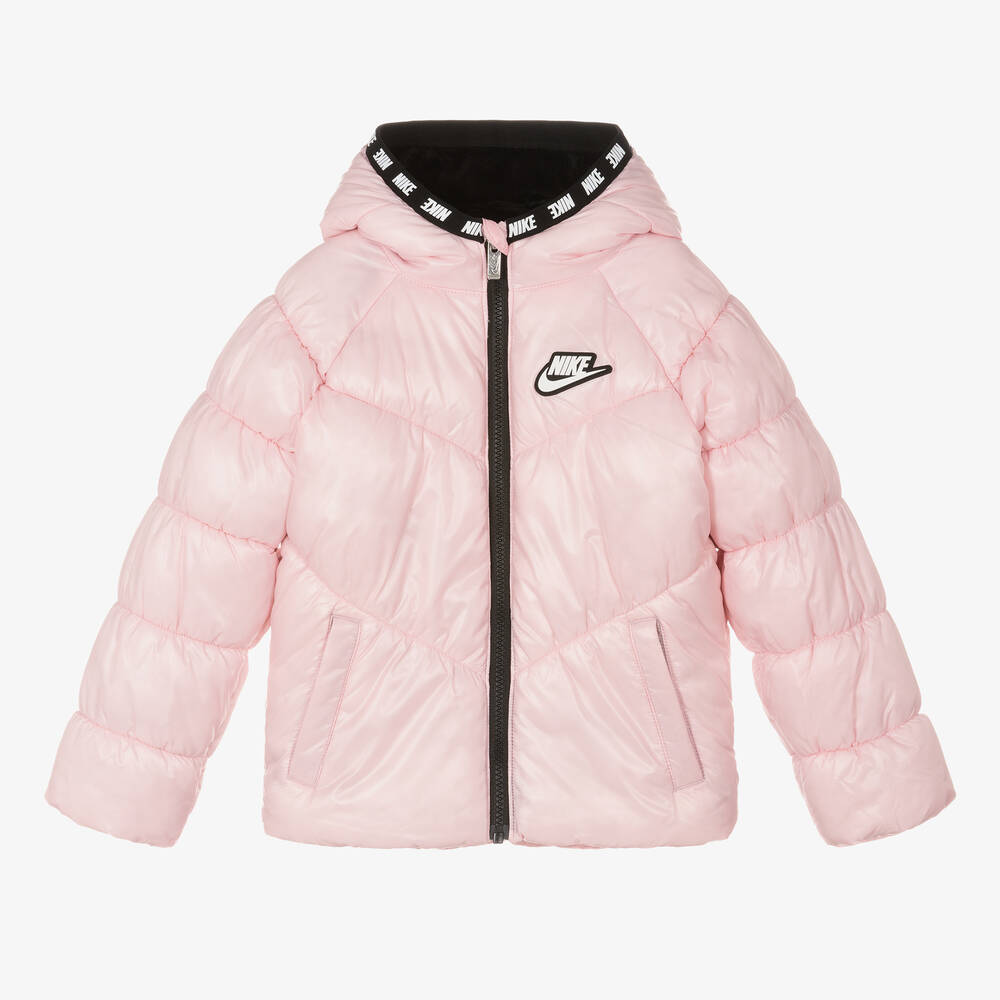 Nike - Girls Pink Puffer Hooded Jacket | Childrensalon