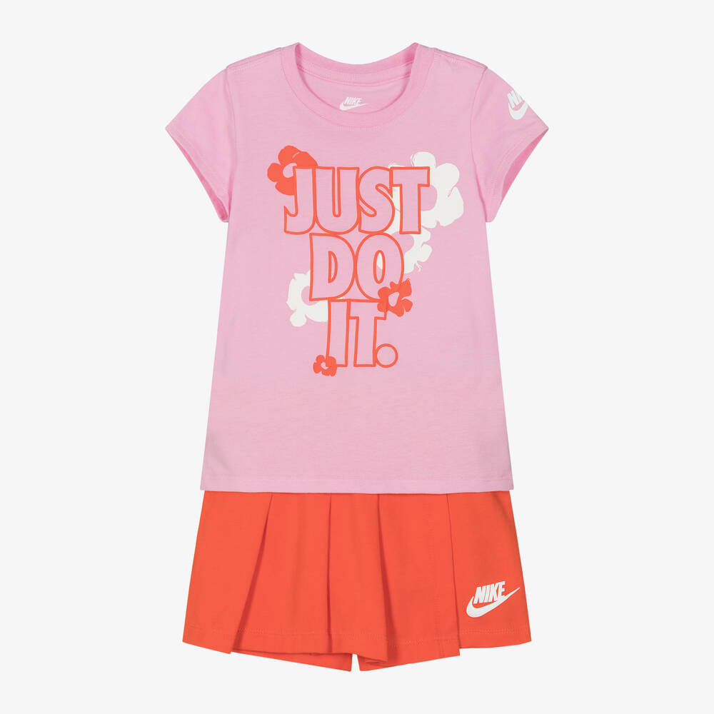 Nike-Girls Pink & Red Cotton Skort Set | Childrensalon Outlet