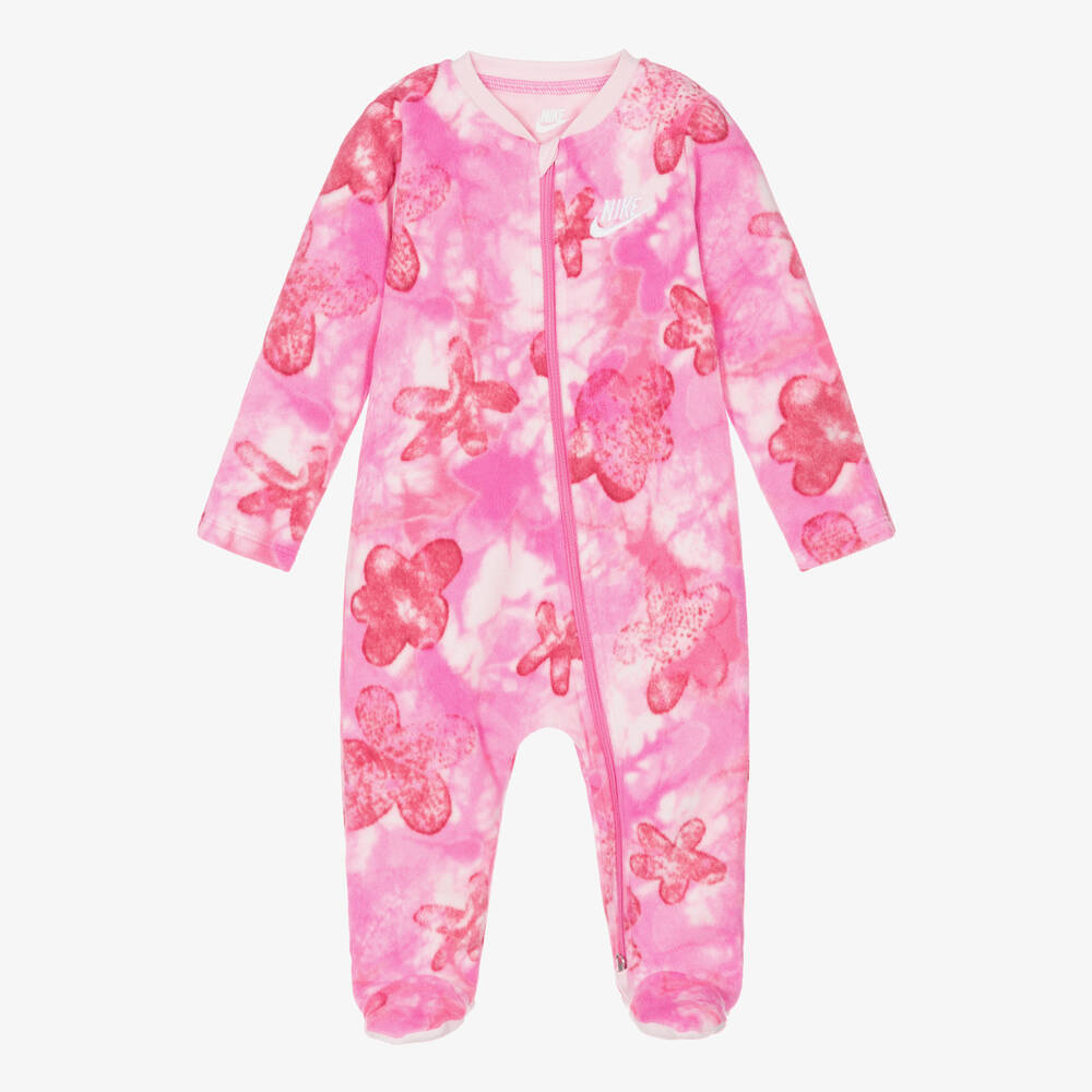 Nike - Girls Pink Tie-Dye Fleece Babygrow | Childrensalon