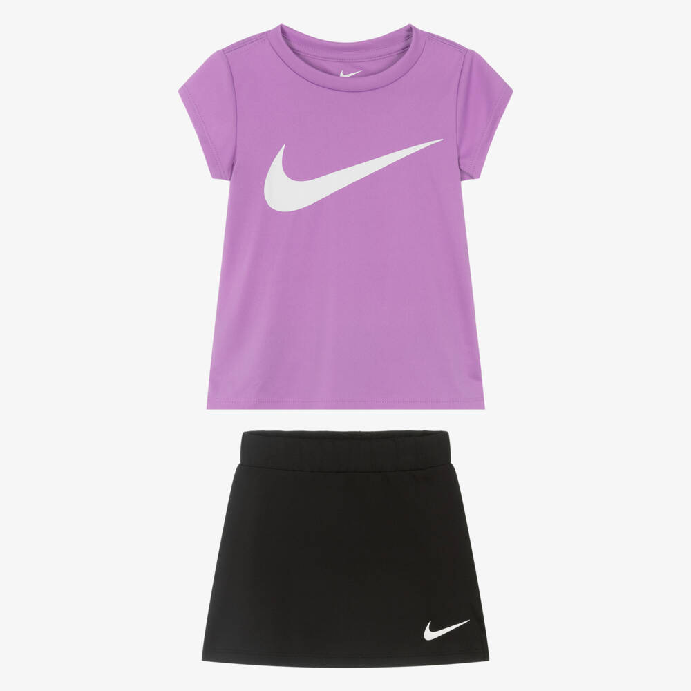 Nike-Girls Purple & Black Swoosh Logo Skort Set | Childrensalon Outlet
