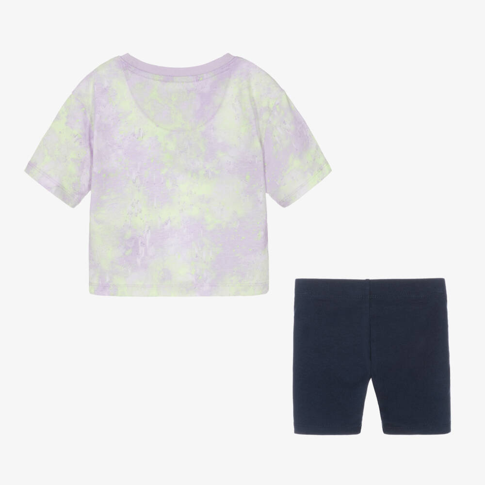 Nike-Girls Purple & Blue Cotton Shorts Set | Childrensalon Outlet