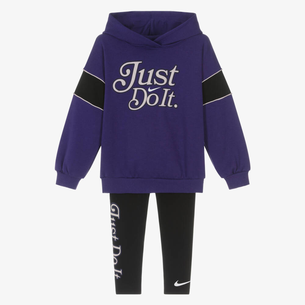 Nike-Girls Purple Hoodie & Black Leggings Set | Childrensalon Outlet
