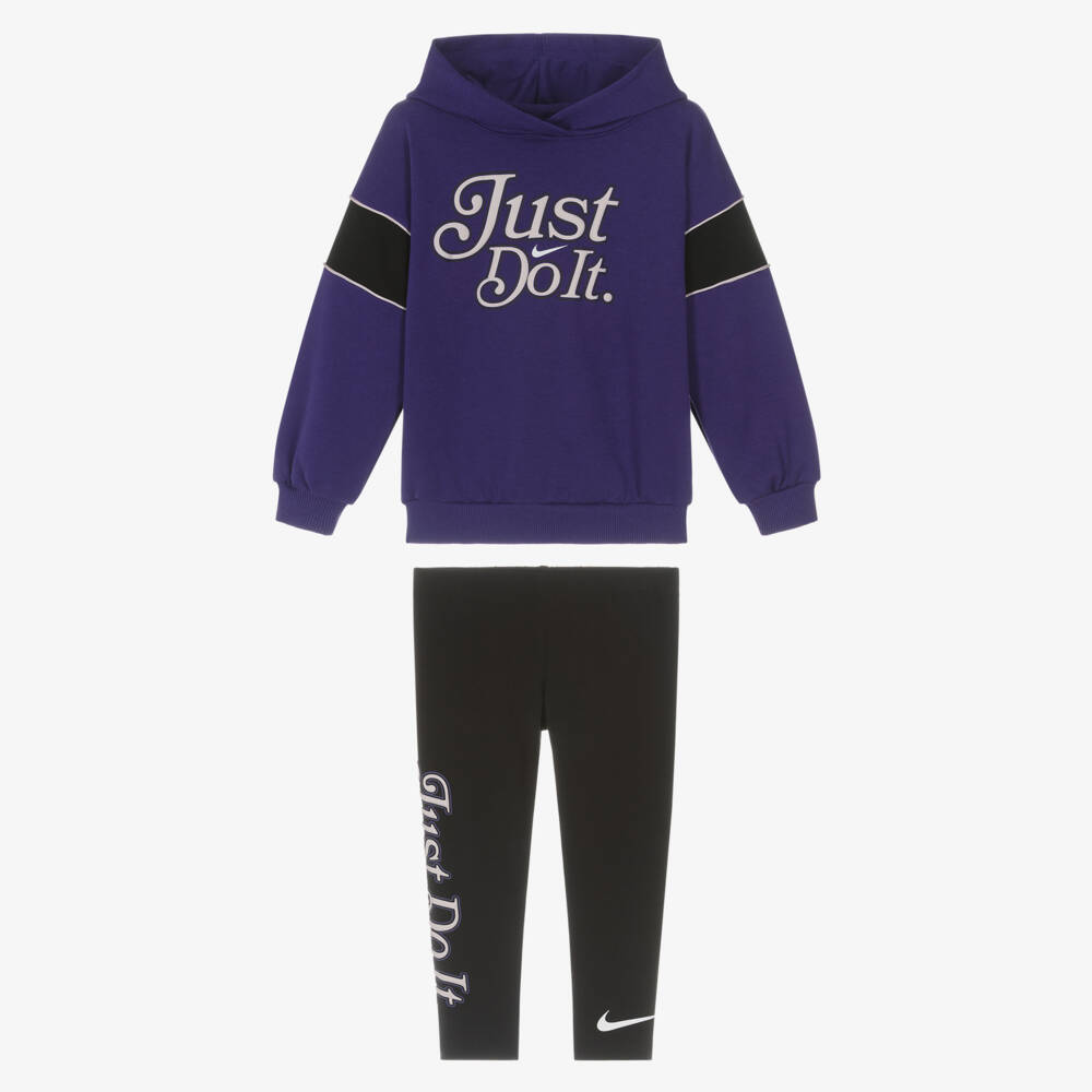 Nike-Girls Purple Hoodie & Black Leggings Set | Childrensalon Outlet