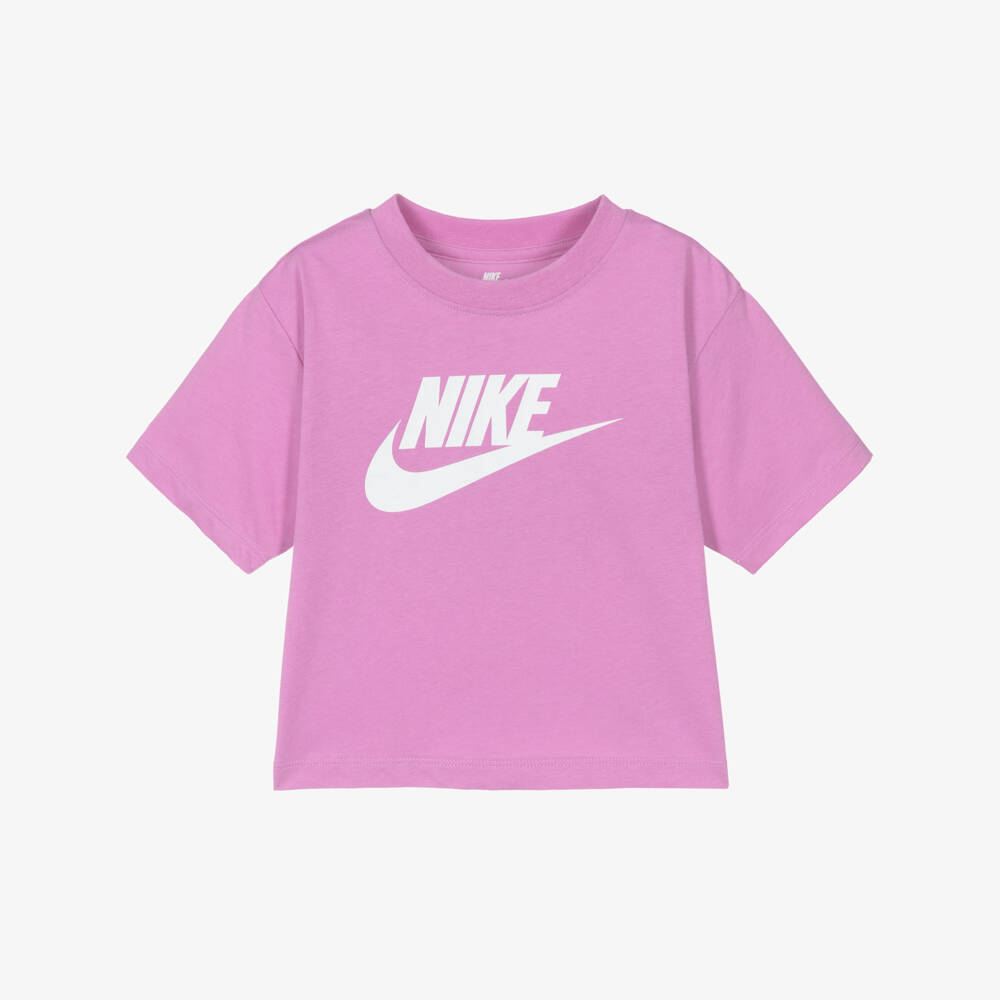 Nike-Girls Purple Jersey Boxy T-Shirt with Swoosh Logo | Childrensalon Outlet