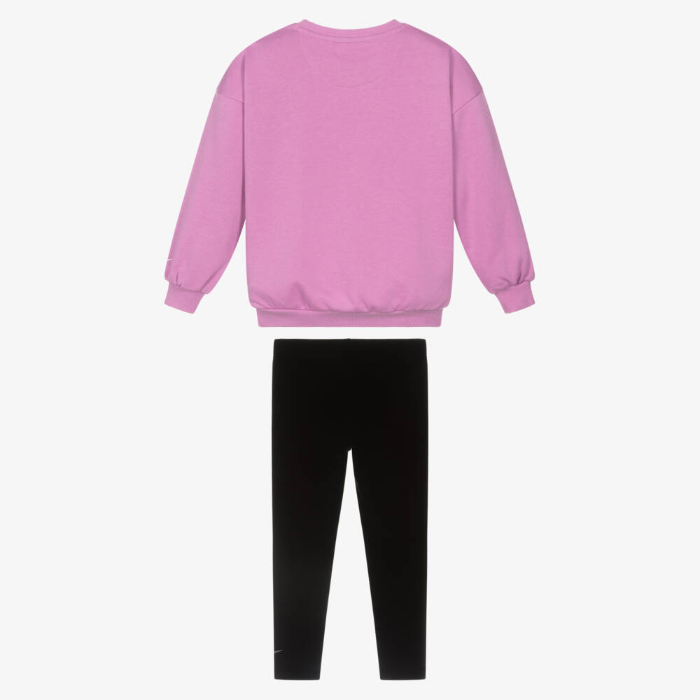 Nike-Girls Purple Jersey Leggings Set with Floral Nike Logo | Childrensalon Outlet
