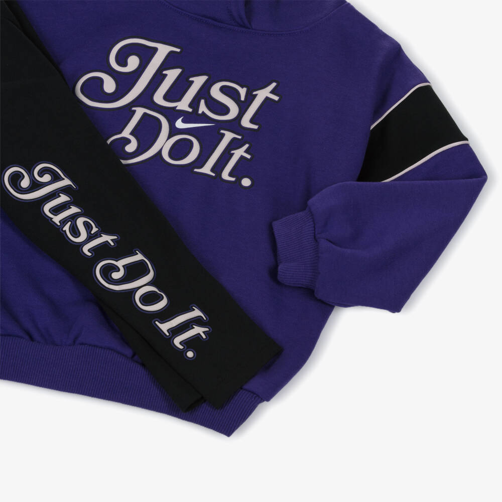 Nike-Girls Purple Slogan Hoodie Set | Childrensalon Outlet